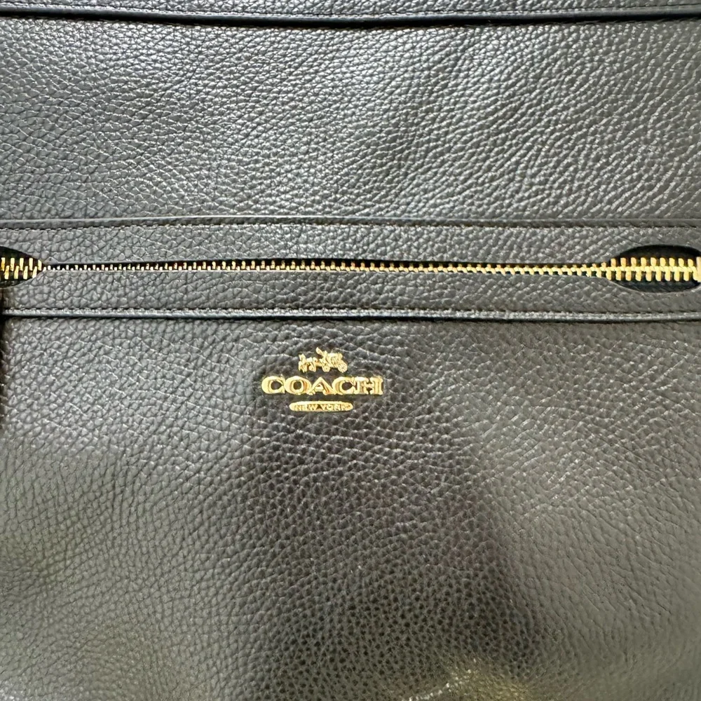 Coach Black Leather Tote with Gold Accents
